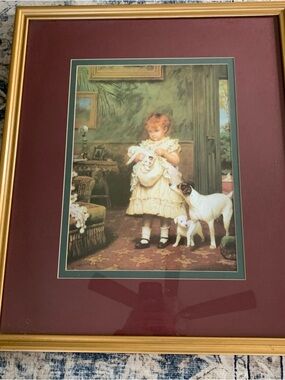 Vintage Framed Print - British Painter Charles Burton Barber  - 'Puppy Love